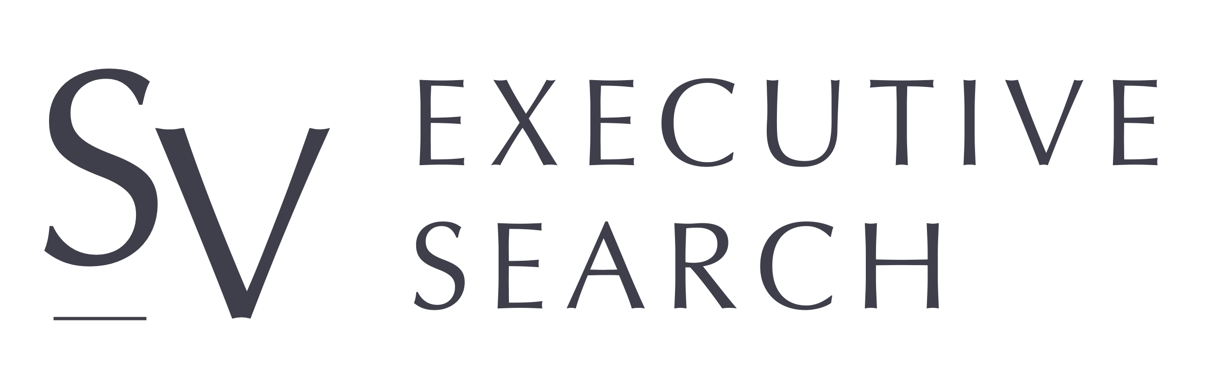SV monogram logo with a line under S, next to the words EXECUTIVE SEARCH in dark gray serif typeface
